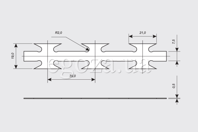 Чертеж колючей ленты Егоза для изготовления колючей проволоки Егоза