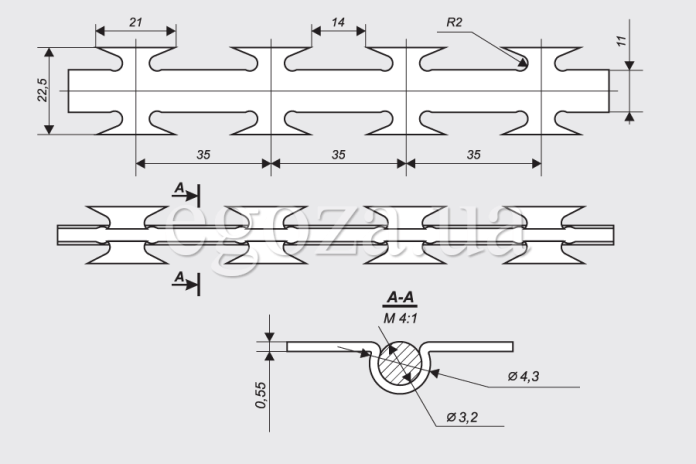 Drawing of a barbed wire Egoza Alligator