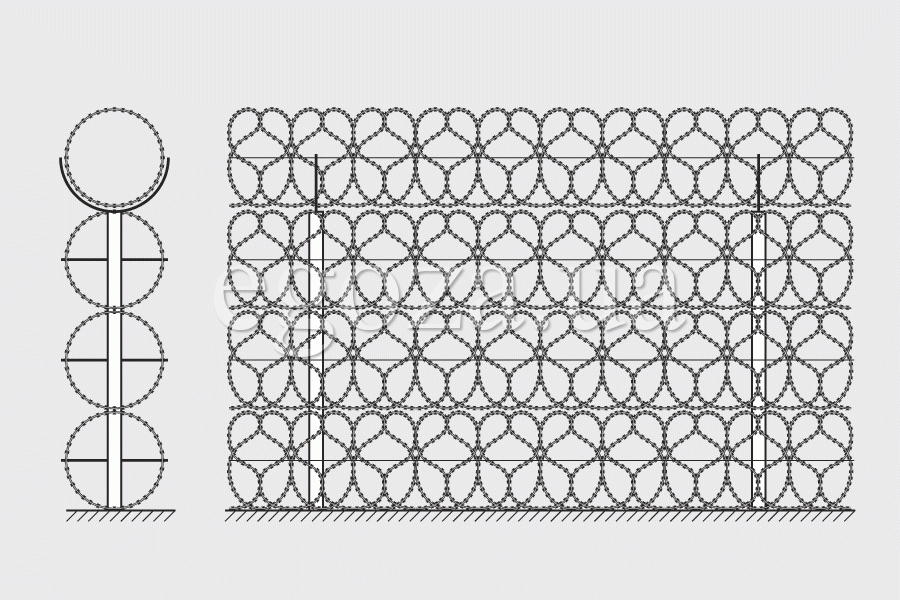 Drawing of the fence of the spiral barrier Egoza