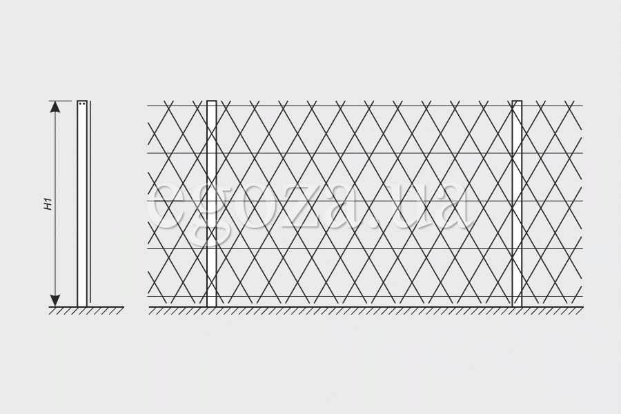 Drawing fence of the barbed mesh Egoza