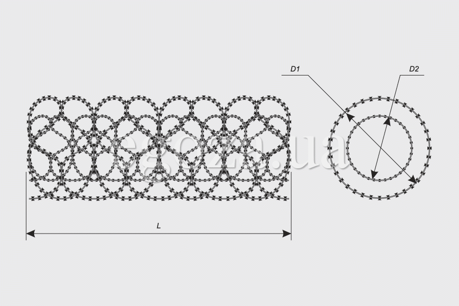 Drawing of Egoza double spiral barrier 