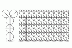 Drawing of a fence with a double top row of a Egoza concertina barrier