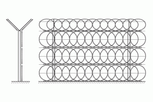 Drawing of a fence from Egoza flat barrier with two peaks